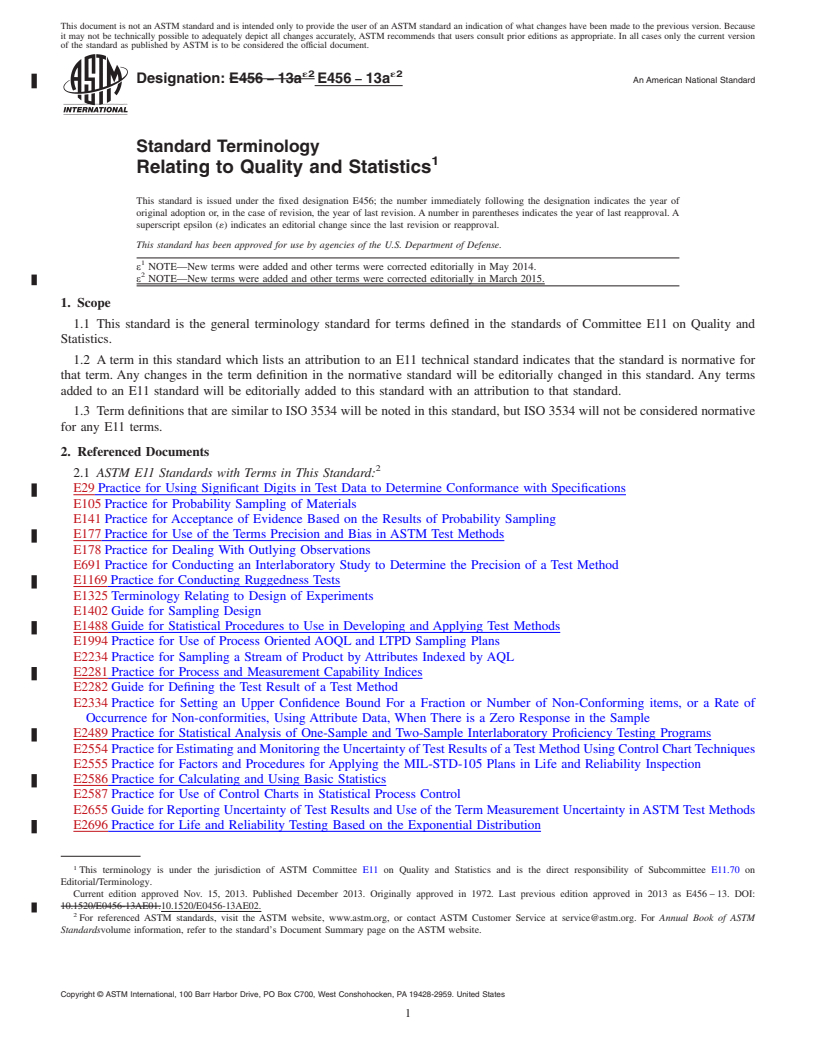REDLINE ASTM E456-13ae2 - Standard Terminology  Relating to Quality and Statistics