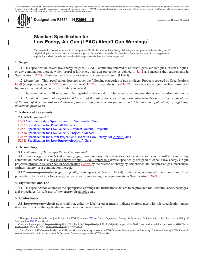 REDLINE ASTM F2654-15 - Standard Specification for Airsoft Gun Warnings