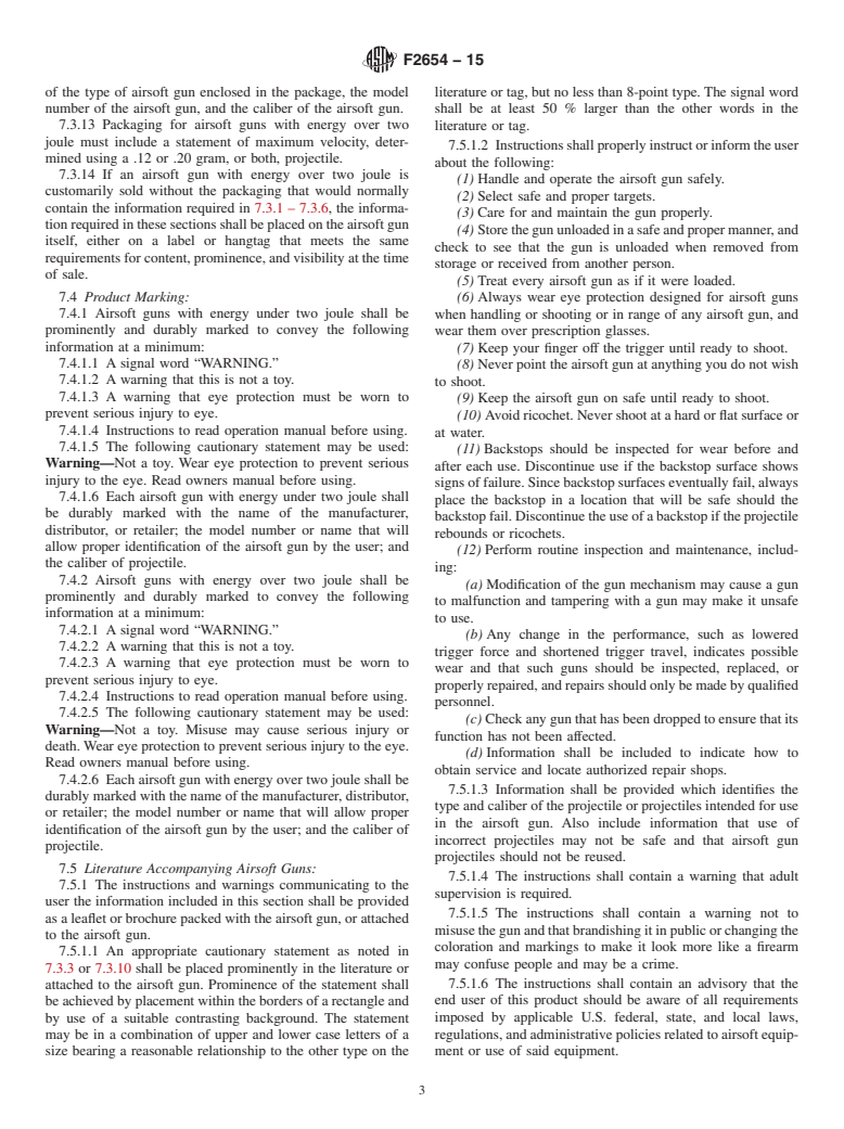 ASTM F2654-15 - Standard Specification for Airsoft Gun Warnings