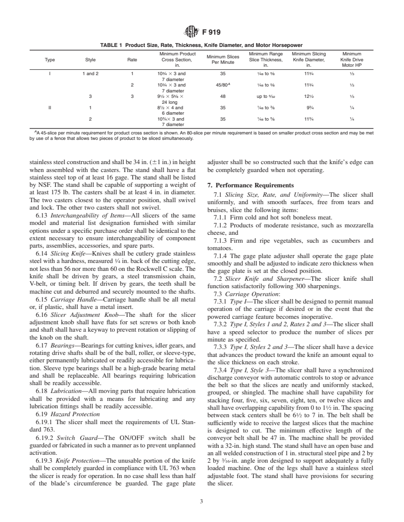 ASTM F919-00 - Standard Specification for Slicing Machines, Food, Electric