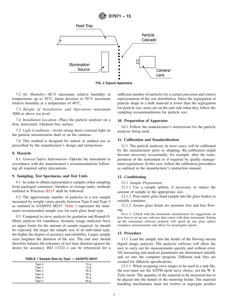 ASTM D7971-15 - Standard Guide for Measuring Roundness of Glass Spheres Using a Flowing Stream  Digital Image Analyzer