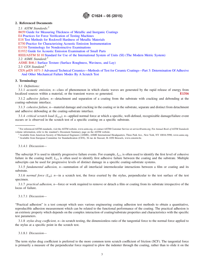 REDLINE ASTM C1624-05(2015) - Standard Test Method for Adhesion Strength and Mechanical Failure Modes of Ceramic Coatings   by Quantitative Single Point Scratch Testing