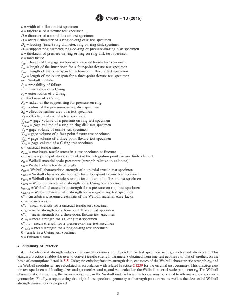 REDLINE ASTM C1683-10(2015) - Standard Practice for Size Scaling of Tensile Strengths Using Weibull Statistics   for Advanced Ceramics