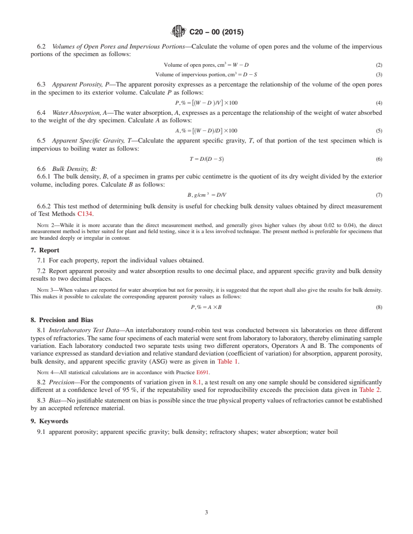 REDLINE ASTM C20-00(2015) - Standard Test Methods for  Apparent Porosity, Water Absorption, Apparent Specific Gravity,   and Bulk Density of Burned Refractory Brick and Shapes by Boiling   Water