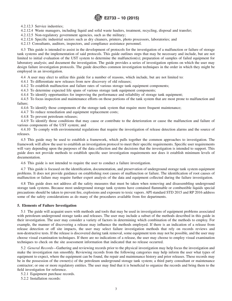 REDLINE ASTM E2733-10(2015) - Standard Guide for  Investigation of Equipment Problems and Releases for Petroleum  Underground Storage Tank Systems