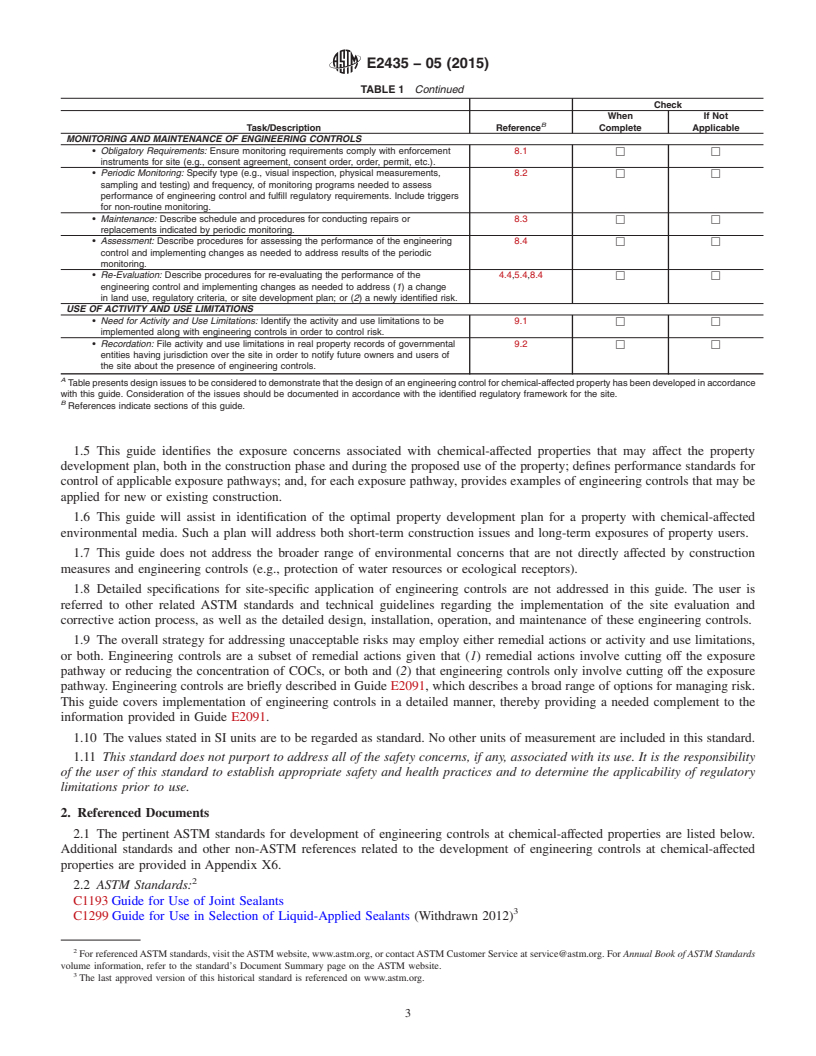 REDLINE ASTM E2435-05(2015) - Standard Guide for  Application of Engineering Controls to Facilitate Use or Redevelopment    of Chemical-Affected Properties