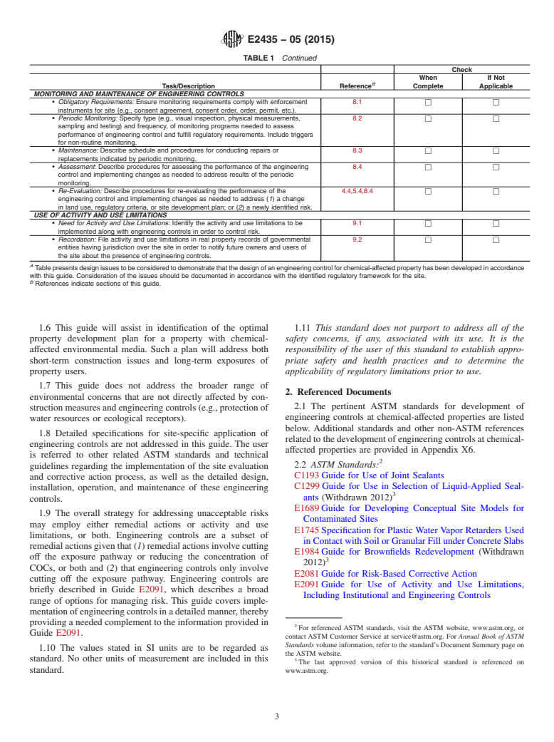 ASTM E2435-05(2015) - Standard Guide for  Application of Engineering Controls to Facilitate Use or Redevelopment    of Chemical-Affected Properties