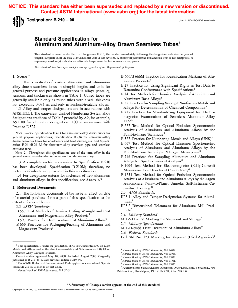 ASTM B210-00 - Standard Specification for Aluminum and Aluminum-Alloy Drawn Seamless Tubes