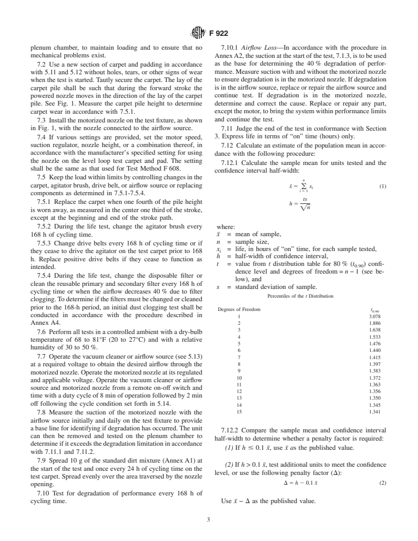 ASTM F922-01 - Standard Test Method for Motor Life Evaluation of an Electric Motorized Nozzle