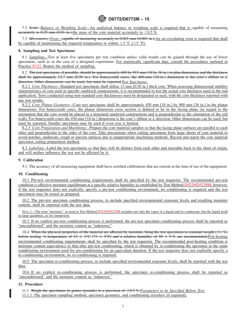 REDLINE ASTM D6772/D6772M-15 - Standard Test Method for  Dimensional Stability of Sandwich Core Materials