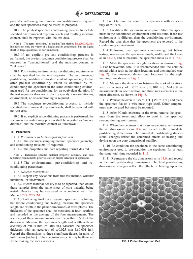 ASTM D6772/D6772M-15 - Standard Test Method for  Dimensional Stability of Sandwich Core Materials