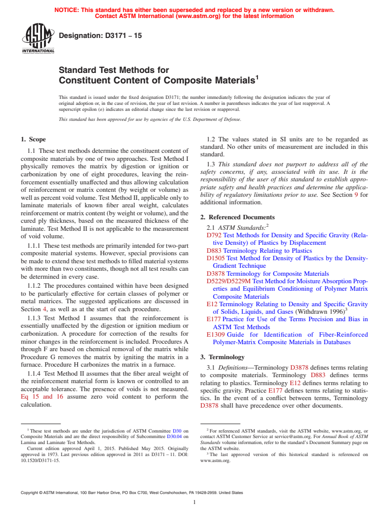 ASTM D3171-15 - Standard Test Methods for  Constituent Content of Composite Materials