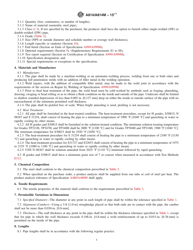 REDLINE ASTM A814/A814M-15e1 - Standard Specification for  Cold-Worked Welded Austenitic Stainless Steel Pipe