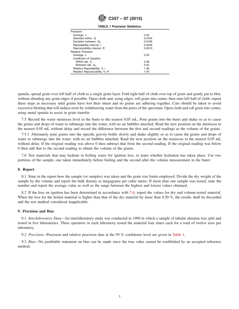 REDLINE ASTM C357-07(2015) - Standard Test Method for  Bulk Density of Granular Refractory Materials