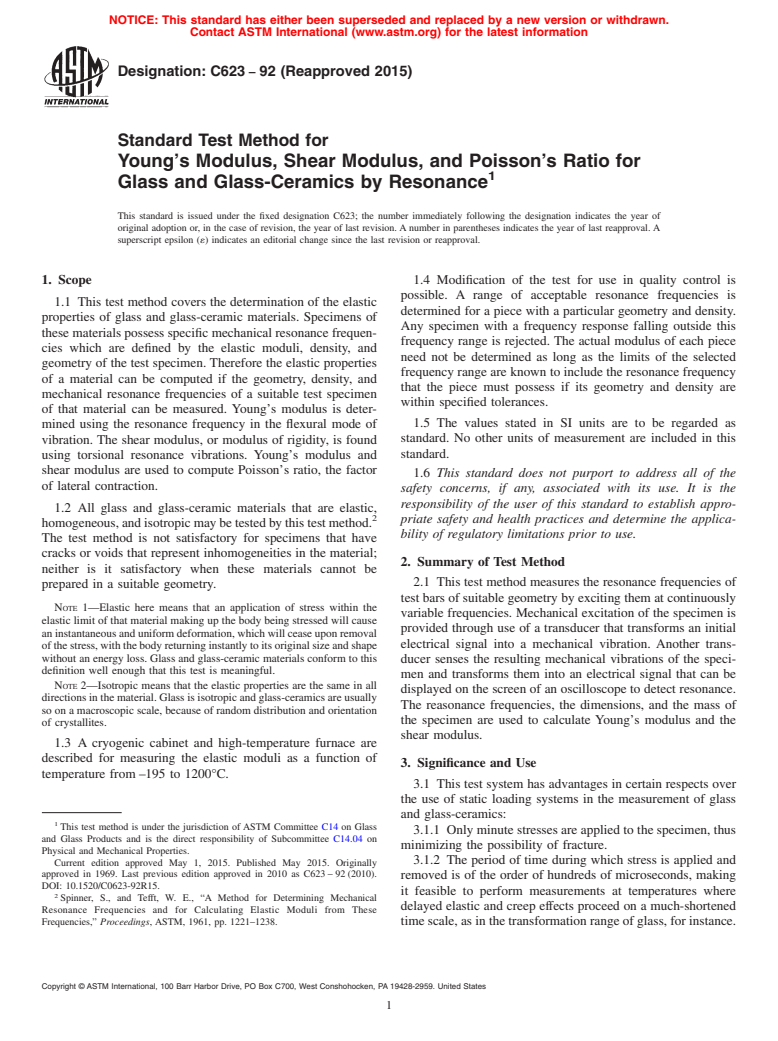 ASTM C623-92(2015) - Standard Test Method for Young's Modulus, Shear ...