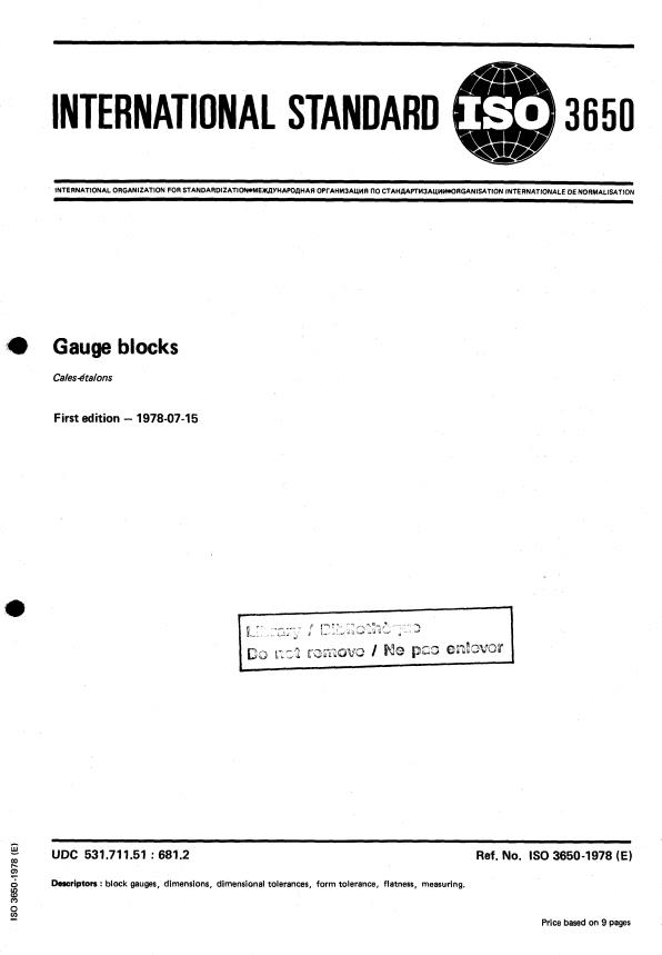 ISO 3650:1978 - Gauge blocks