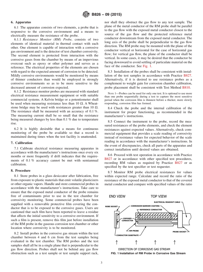 ASTM B826-09(2015) - Standard Test Method for Monitoring Atmospheric Corrosion Tests by Electrical Resistance  Probes