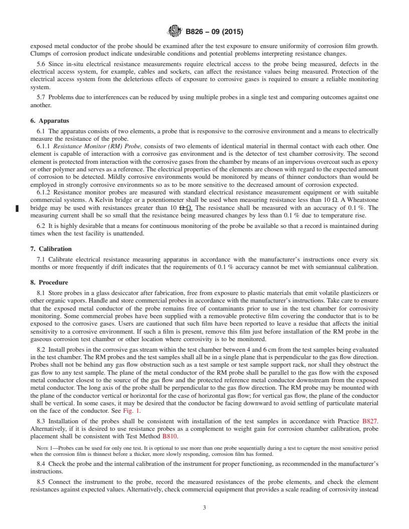 REDLINE ASTM B826-09(2015) - Standard Test Method for Monitoring Atmospheric Corrosion Tests by Electrical Resistance  Probes