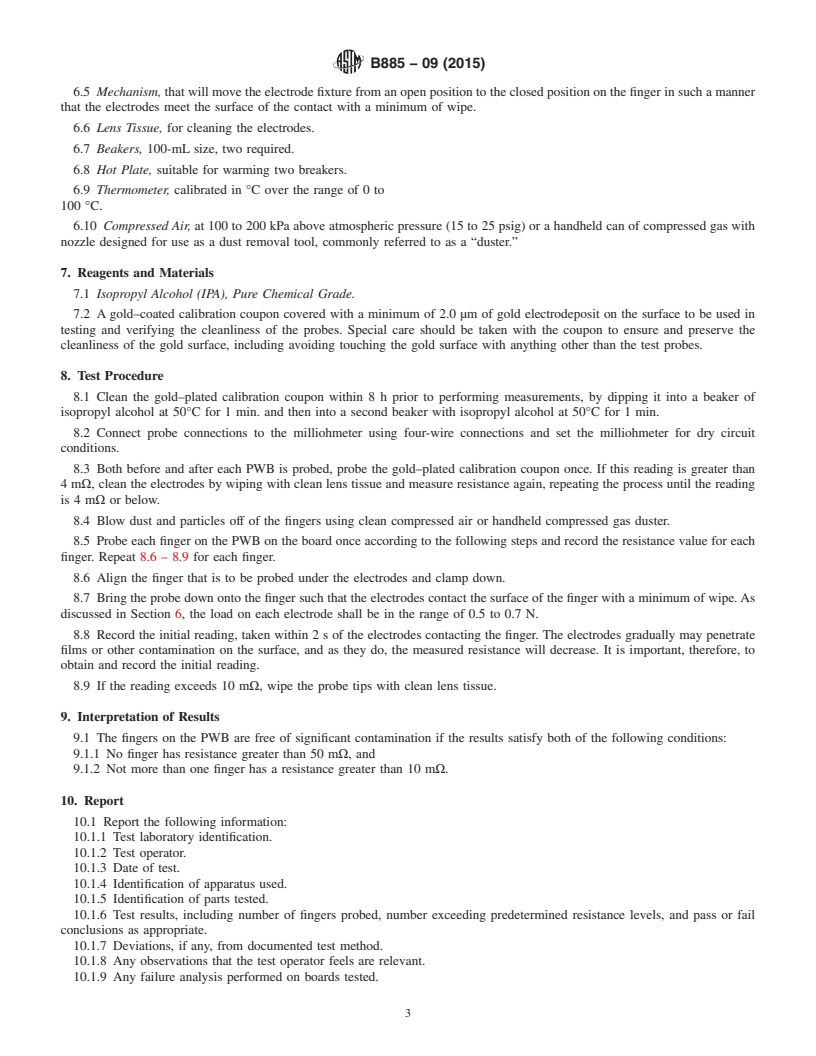 REDLINE ASTM B885-09(2015) - Standard Test Method for Presence of Foreign Matter on Printed Wiring Board Contacts