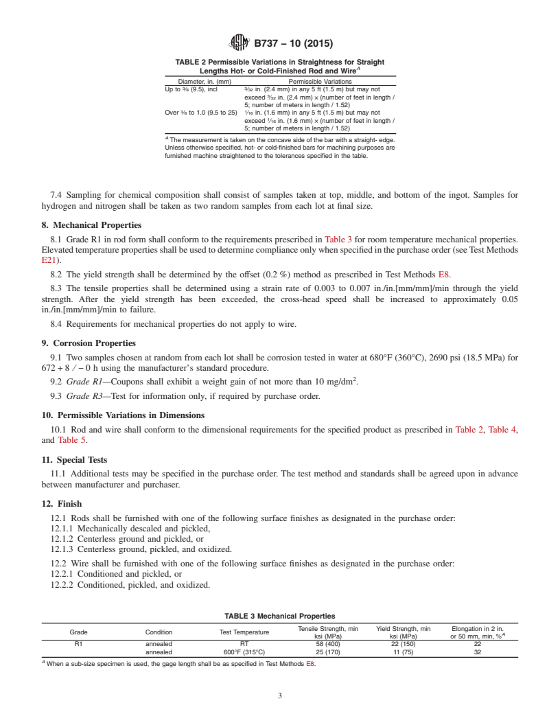 REDLINE ASTM B737-10(2015) - Standard Specification for Hot-Rolled and/or Cold-Finished Hafnium Rod and Wire