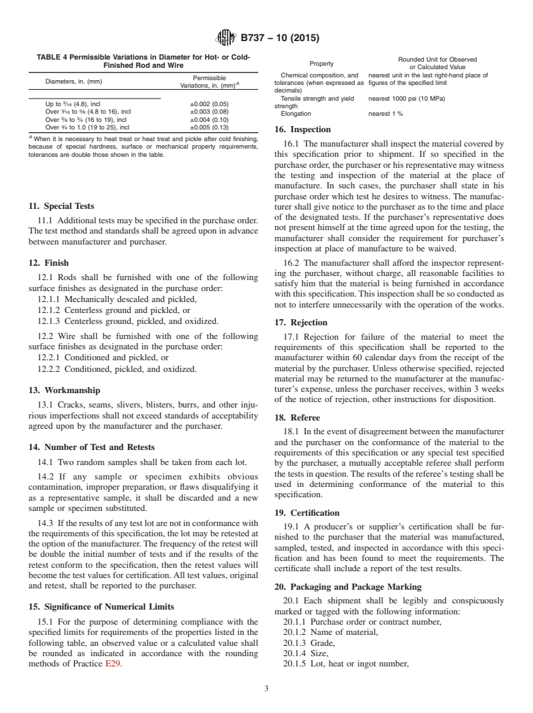 ASTM B737-10(2015) - Standard Specification for Hot-Rolled and/or Cold-Finished Hafnium Rod and Wire