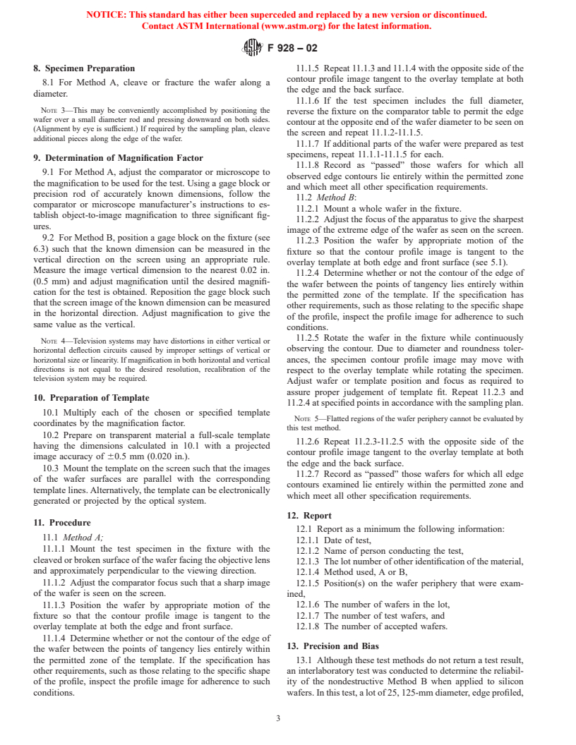 ASTM F928-02 - Standard Test Methods for Edge Contour of Circular Semiconductor Wafers and Rigid Disk Substrates (Withdrawn 2003)