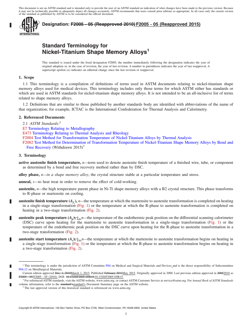 REDLINE ASTM F2005-05(2015) - Standard Terminology for Nickel-Titanium Shape Memory Alloys