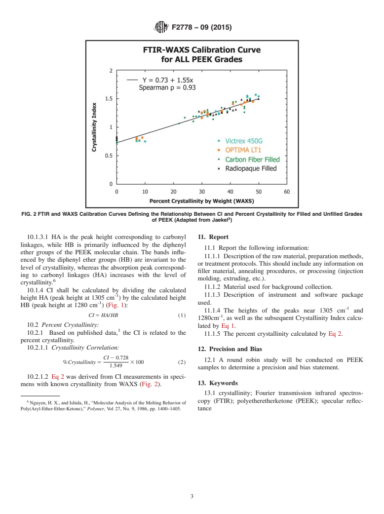 ASTM F2778-09(2015) - Standard Test Method for  Measurement of Percent Crystallinity of Polyetheretherketone  (PEEK) Polymers by Means of Specular Reflectance Fourier Transform  Infrared Spectroscopy (R-FTIR)