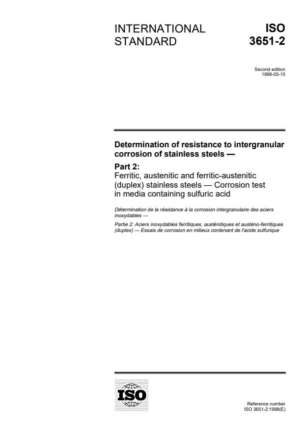 ISO 3651-2:1998 - Determination of resistance to intergranular corrosion of stainless steels