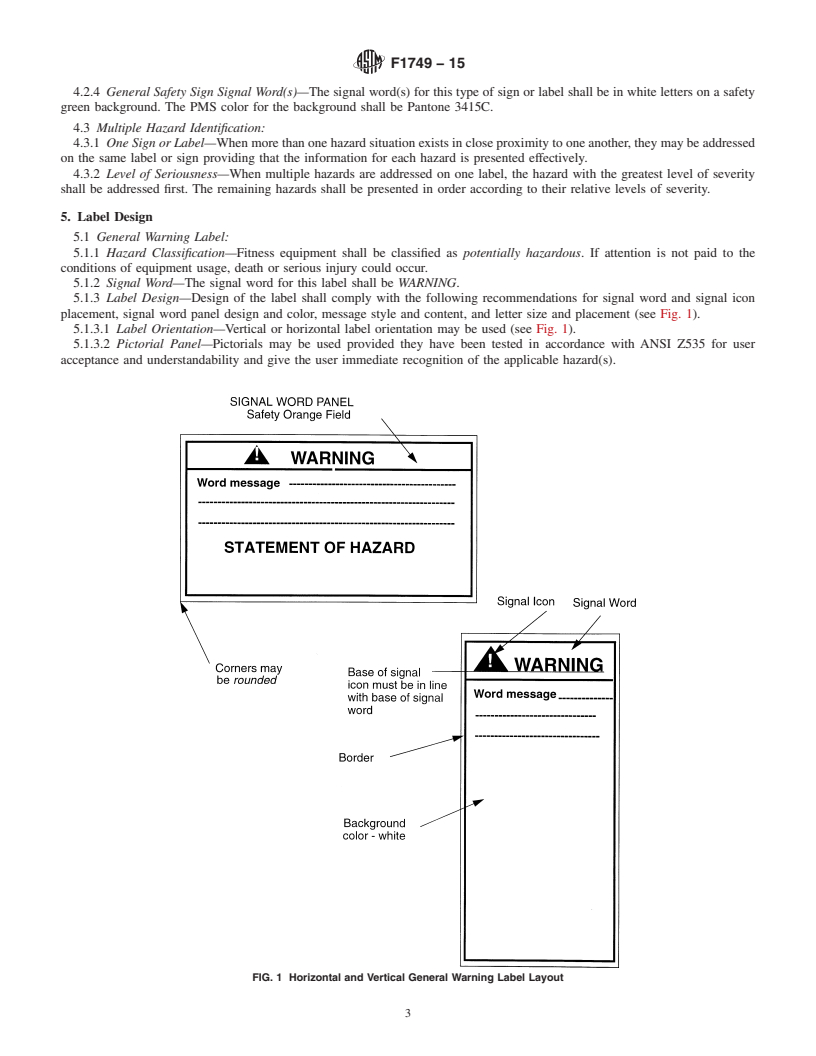 REDLINE ASTM F1749-15 - Standard Specification for Fitness Equipment and Fitness Facility Safety Signage and Labels