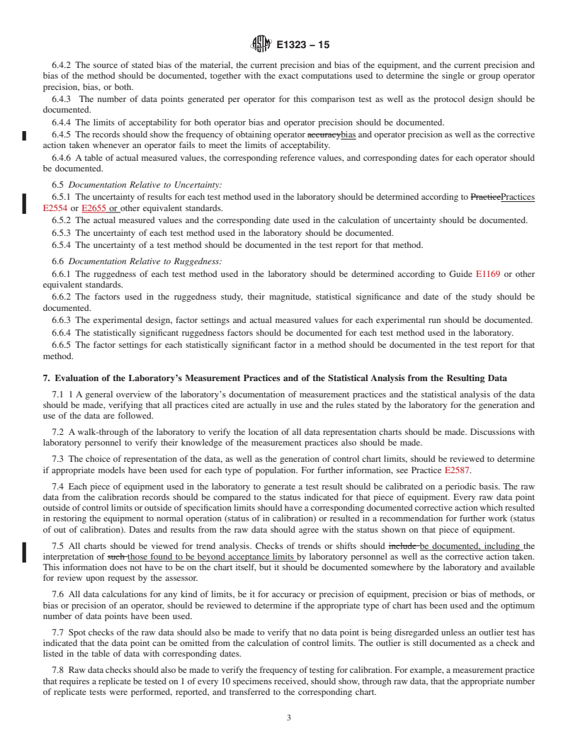 REDLINE ASTM E1323-15 - Standard Guide for  Evaluating Laboratory Measurement Practices and the Statistical  Analysis of the Resulting Data