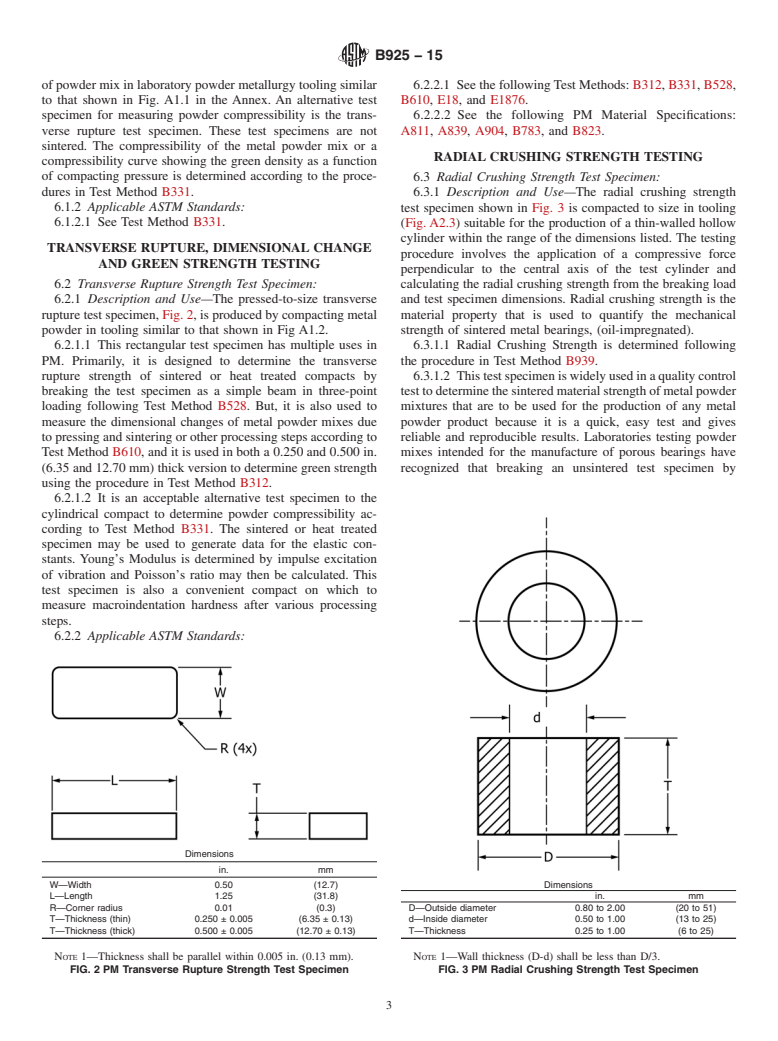 ASTM B925-15 - Standard Practices for  Production and Preparation of Powder Metallurgy (PM) Test Specimens