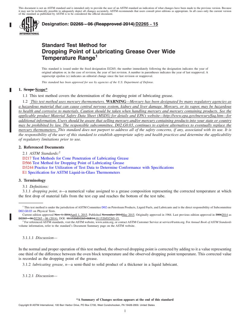 REDLINE ASTM D2265-15 - Standard Test Method for  Dropping Point of Lubricating Grease Over Wide Temperature   Range