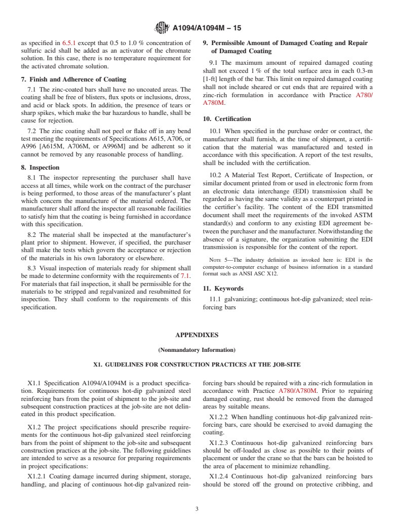 ASTM A1094/A1094M-15 - Standard Specification for Continuous Hot-Dip Galvanized Steel Bars for Concrete Reinforcement