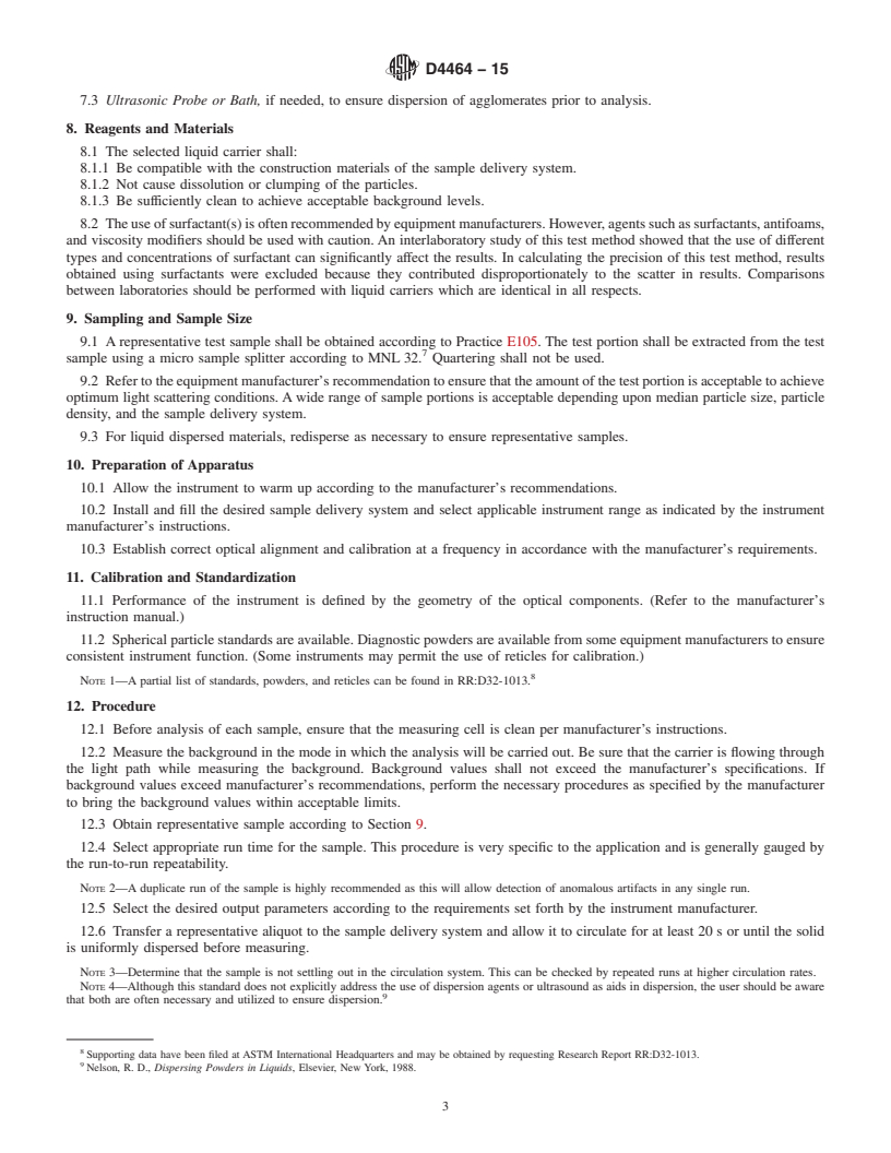 REDLINE ASTM D4464-15 - Standard Test Method for  Particle Size Distribution of Catalytic Materials by Laser  Light Scattering