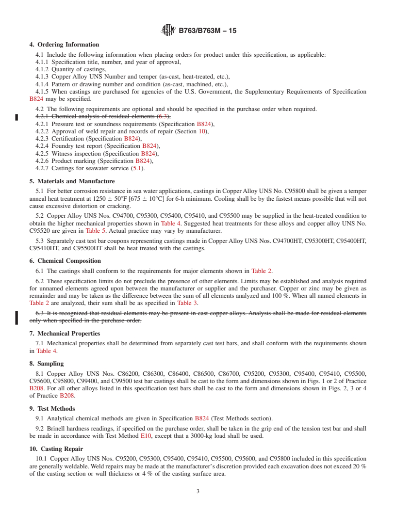 REDLINE ASTM B763/B763M-15 - Standard Specification for Copper Alloy Sand Castings for Valve Applications