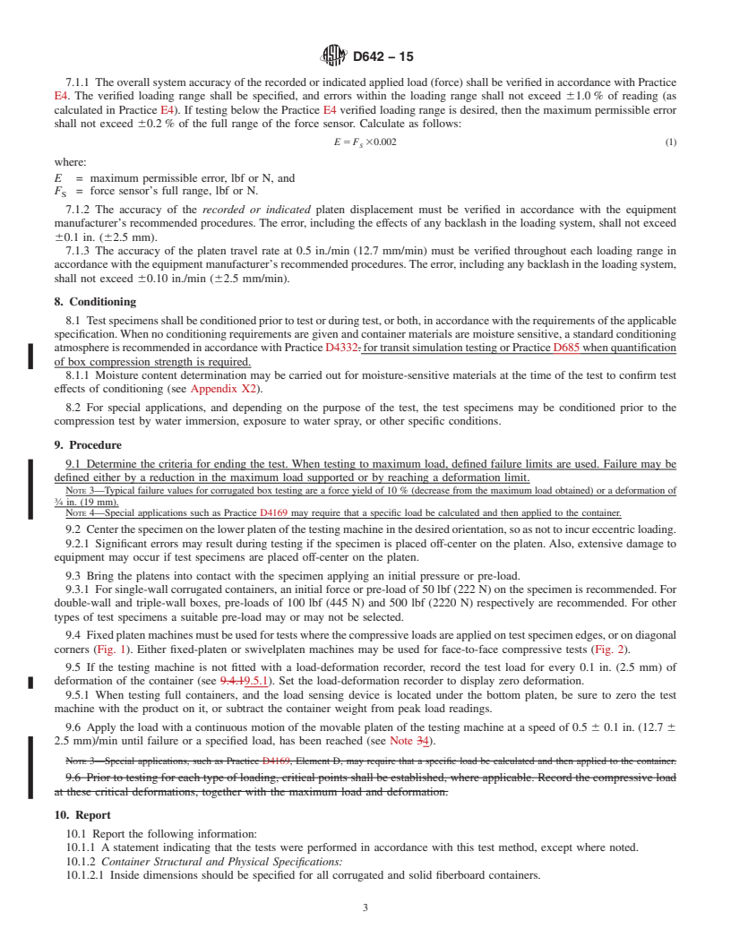 REDLINE ASTM D642-15 - Standard Test Method for  Determining Compressive Resistance of Shipping Containers,   Components, and Unit Loads