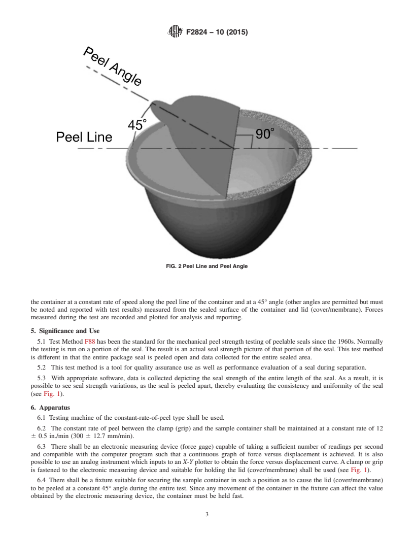 REDLINE ASTM F2824-10(2015) - Standard Test Method for Mechanical Seal Strength Testing for Round Cups and Bowl Containers   with Flexible Peelable Lids