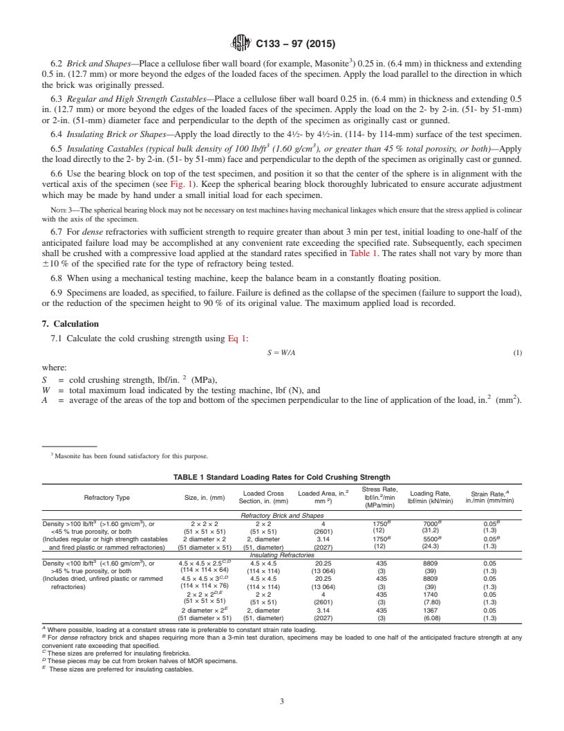 REDLINE ASTM C133-97(2015) - Standard Test Methods for Cold Crushing Strength and Modulus of Rupture of Refractories