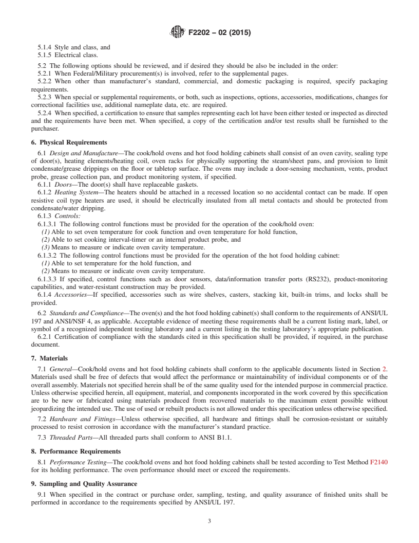 REDLINE ASTM F2202-02(2015) - Standard Specification for Slow Cook/Hold Ovens and Hot Food Holding Cabinets