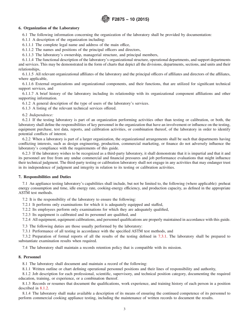 REDLINE ASTM F2875-10(2015) - Standard Guide for Laboratory Requirements Necessary to Test Commercial Cooking  and Warming Appliances to ASTM Test Methods