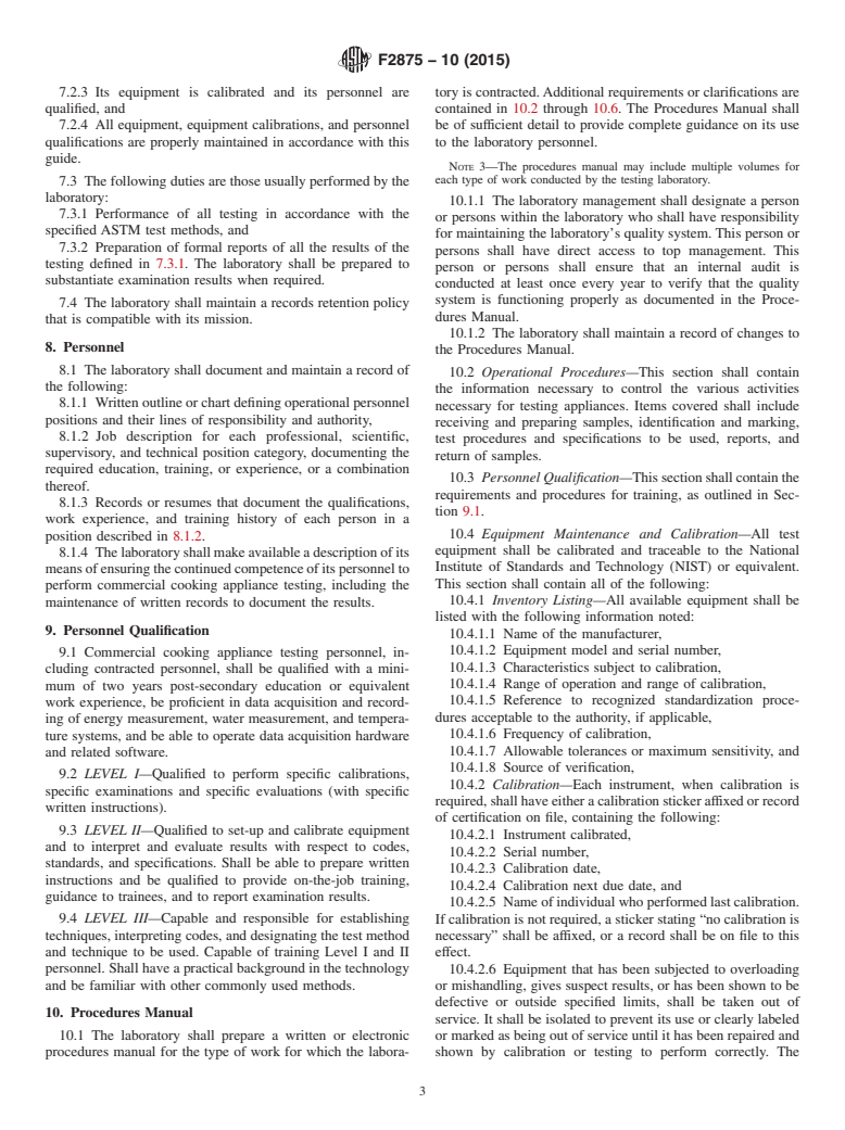 ASTM F2875-10(2015) - Standard Guide for Laboratory Requirements Necessary to Test Commercial Cooking  and Warming Appliances to ASTM Test Methods