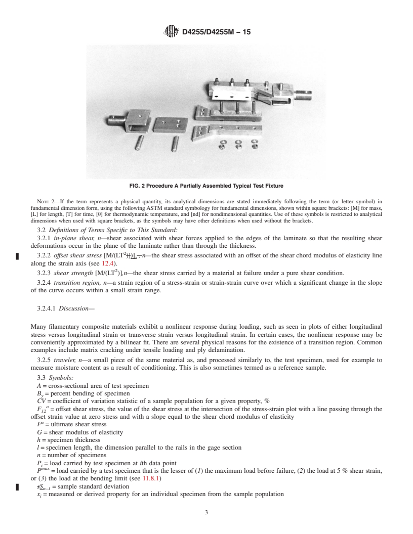 REDLINE ASTM D4255/D4255M-15 - Standard Test Method for  In-Plane Shear Properties of Polymer Matrix Composite Materials  by the Rail Shear Method