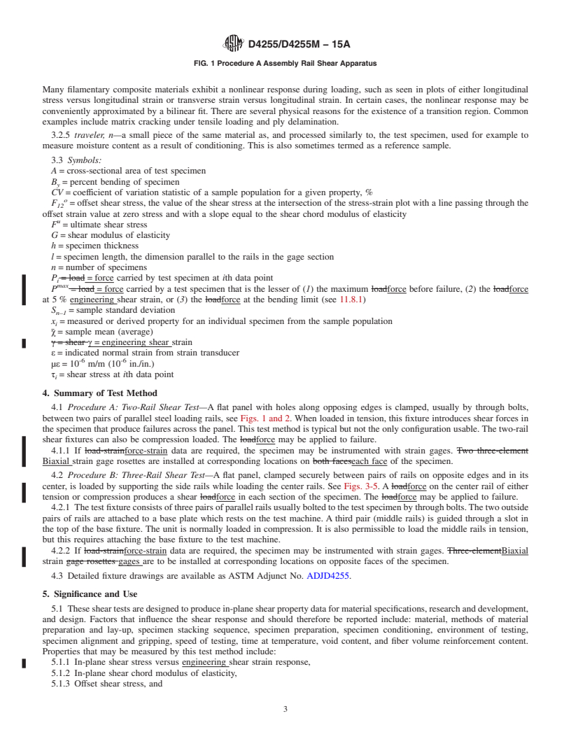 REDLINE ASTM D4255/D4255M-15a - Standard Test Method for  In-Plane Shear Properties of Polymer Matrix Composite Materials  by the Rail Shear Method