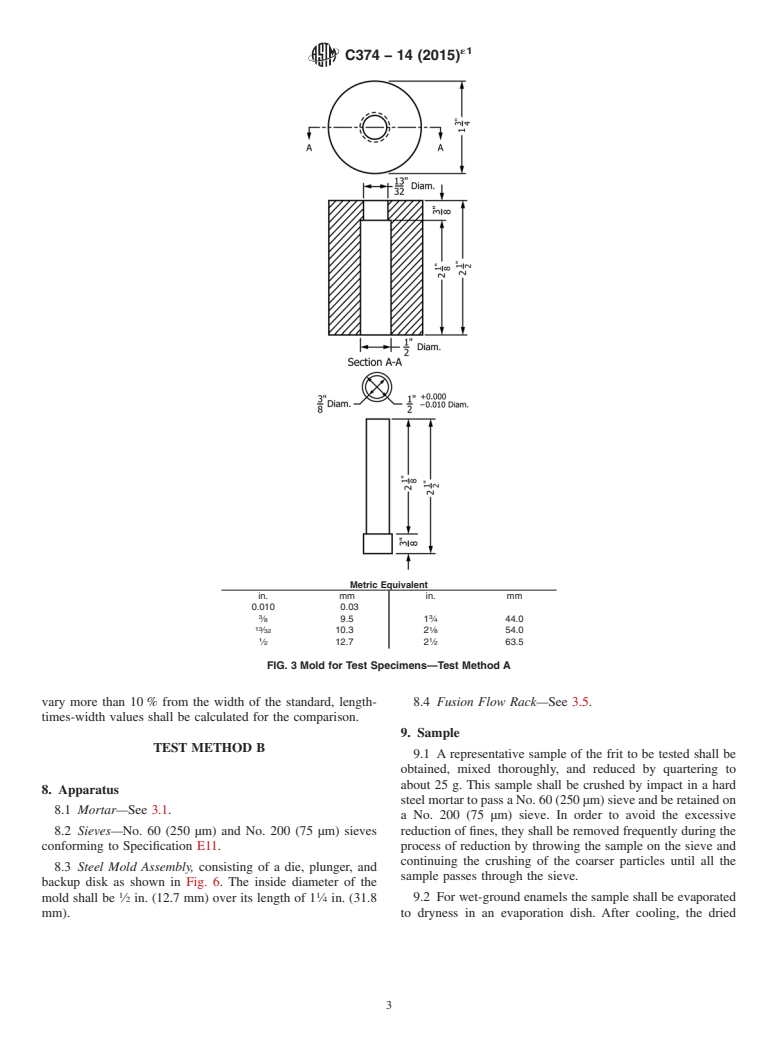 ASTM C374-14(2015)e1 - Standard Test Methods for  Fusion Flow of Porcelain Enamel Frits (Flow-Button Methods)