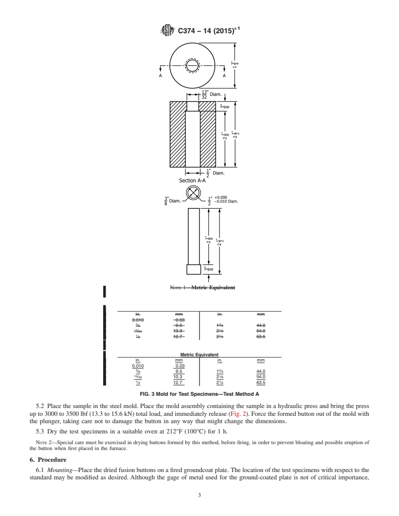 REDLINE ASTM C374-14(2015)e1 - Standard Test Methods for  Fusion Flow of Porcelain Enamel Frits (Flow-Button Methods)