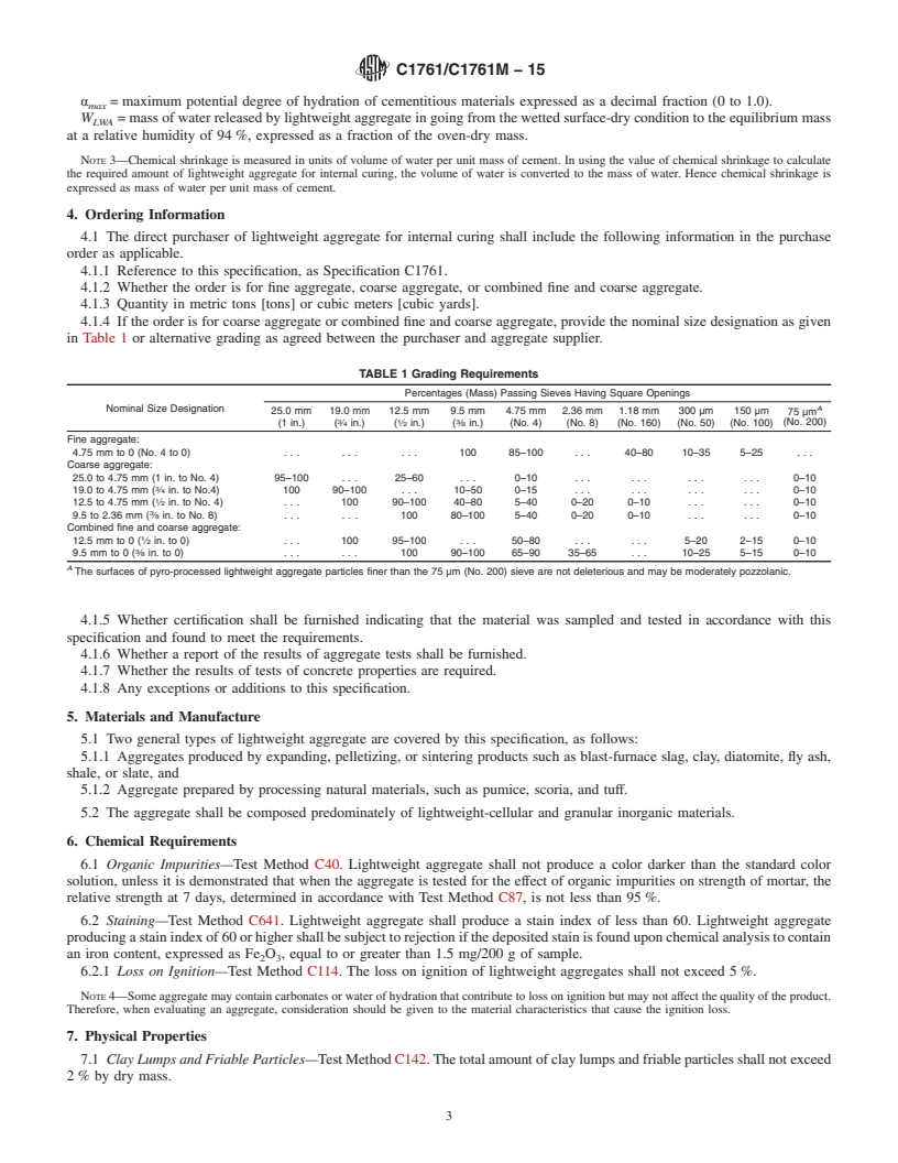 REDLINE ASTM C1761/C1761M-15 - Standard Specification for  Lightweight Aggregate for Internal Curing of Concrete