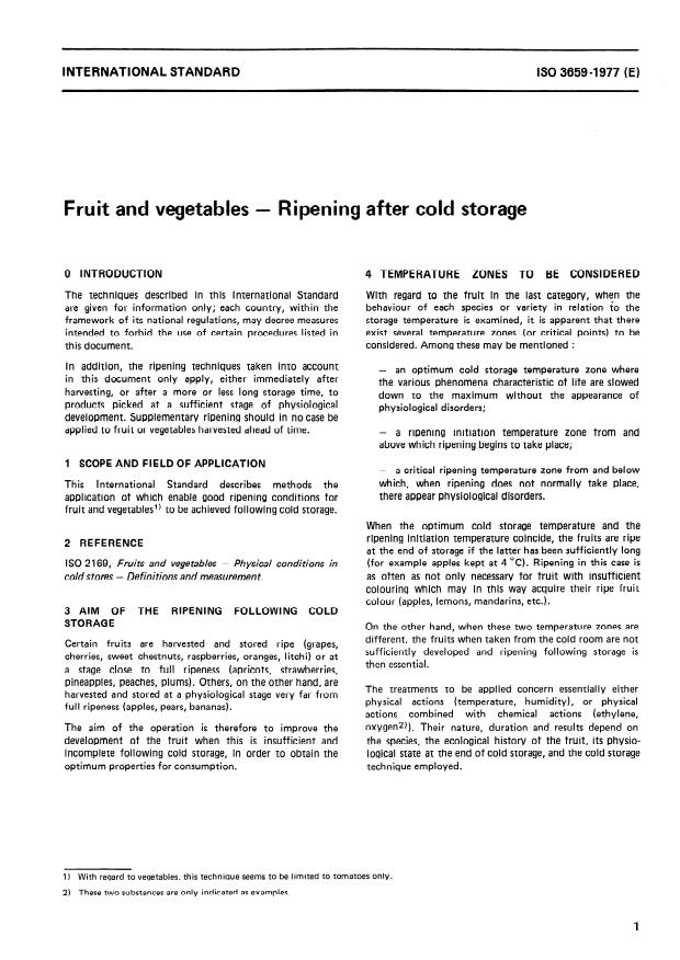 ISO 3659:1977 - Fruits and vegetables -- Ripening after cold storage