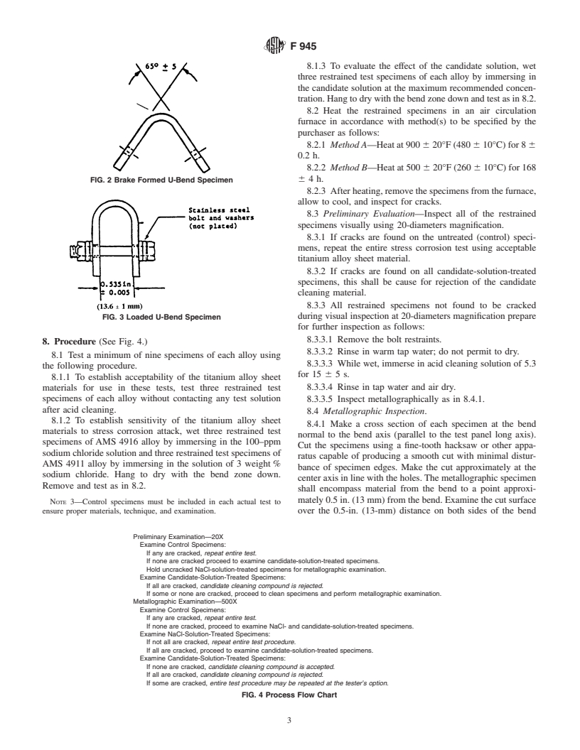 ASTM F945-01 - Standard Test Method for Stress-Corrosion of Titanium Alloys by Aircraft Engine Cleaning Materials