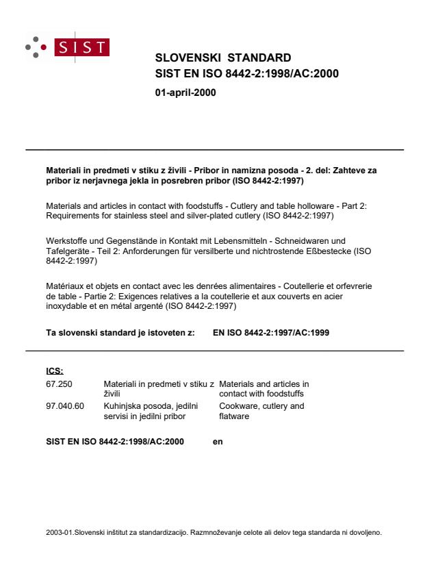 EN ISO 8442-2:1998/AC:2000